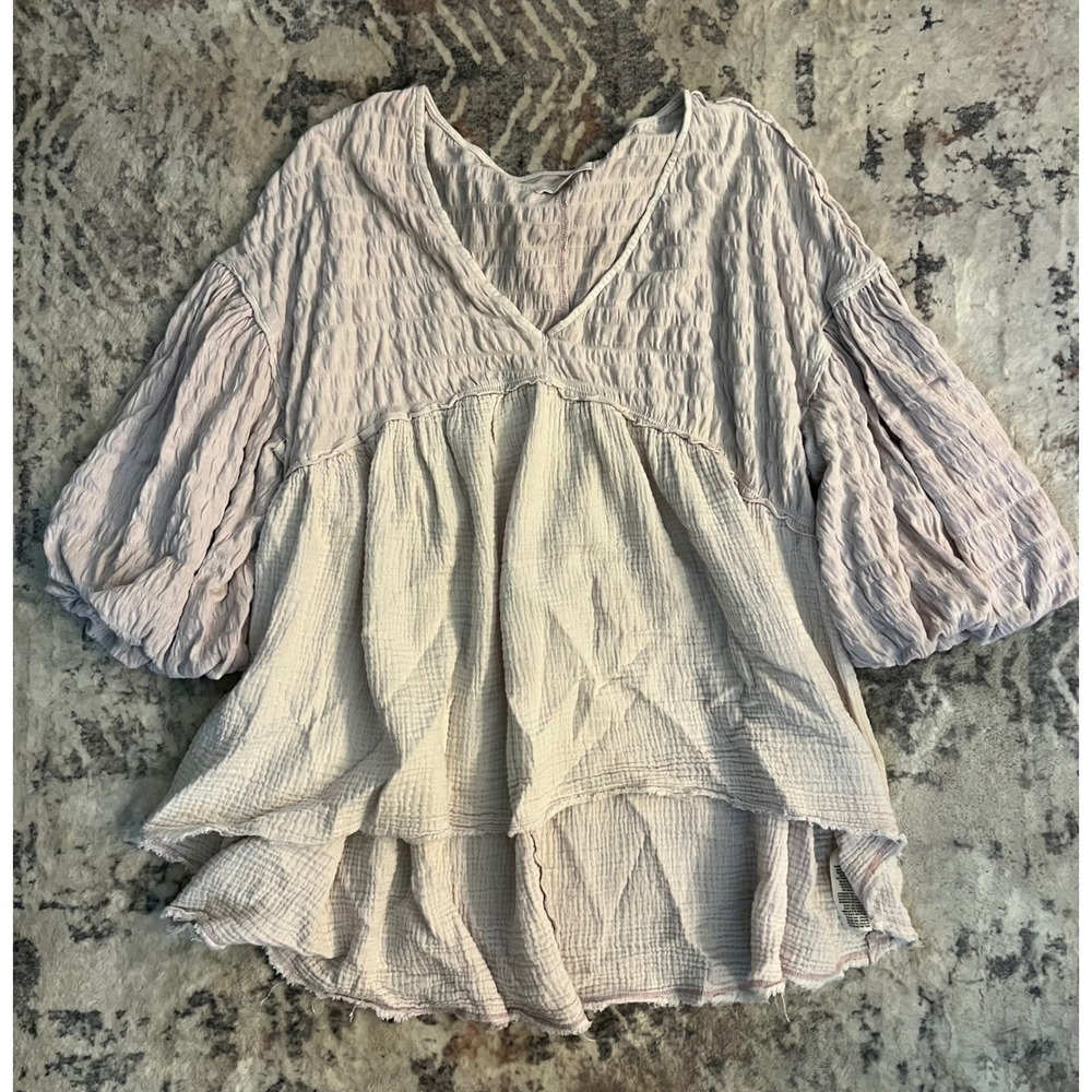 Free People We The Free Lavender Smocked Textured Gauze Tunic Top Small-XL